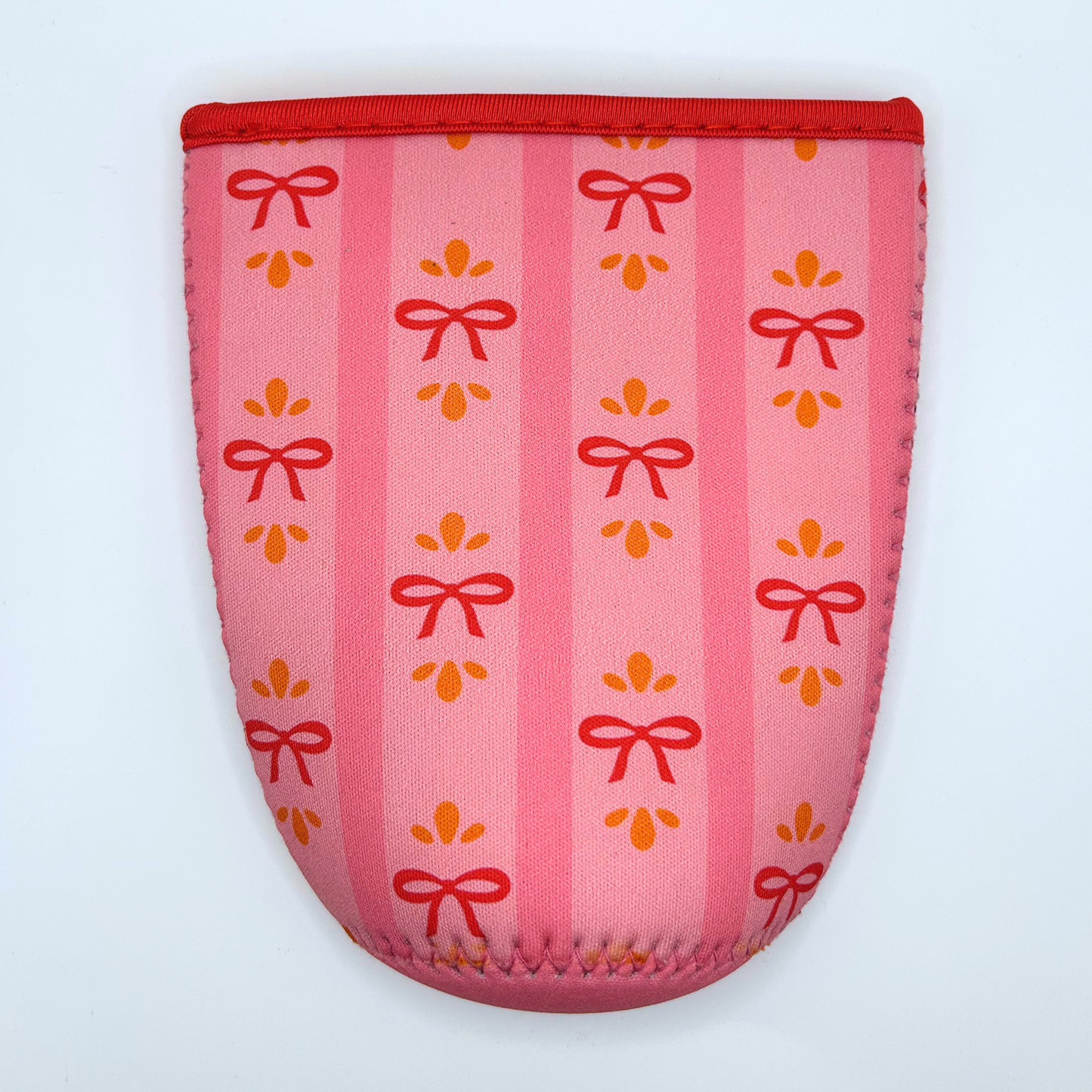 Festive Bows and Stripes Pink Iced Coffee Drink Sleeve