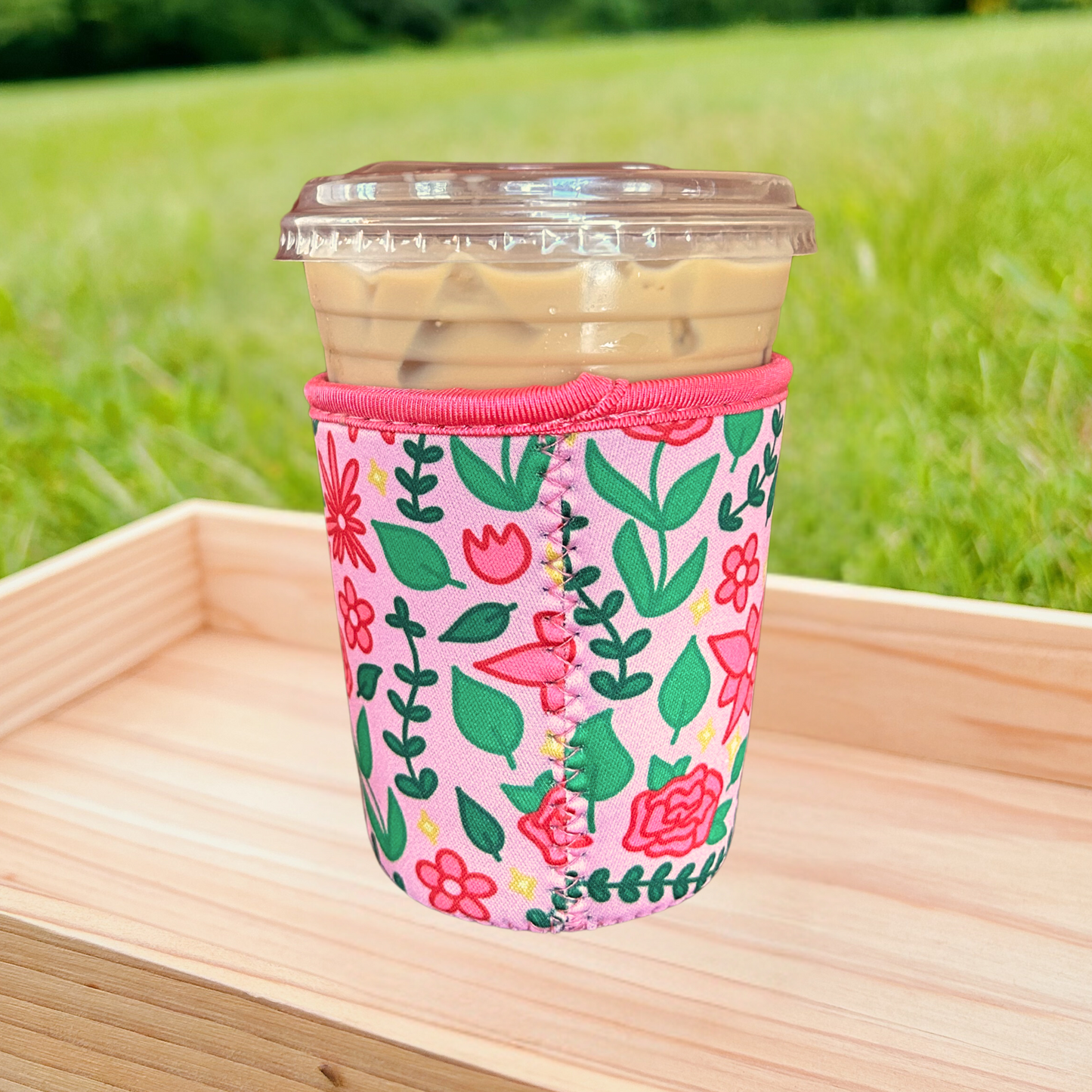 Pink Floral Garden Iced Drink Sleeve