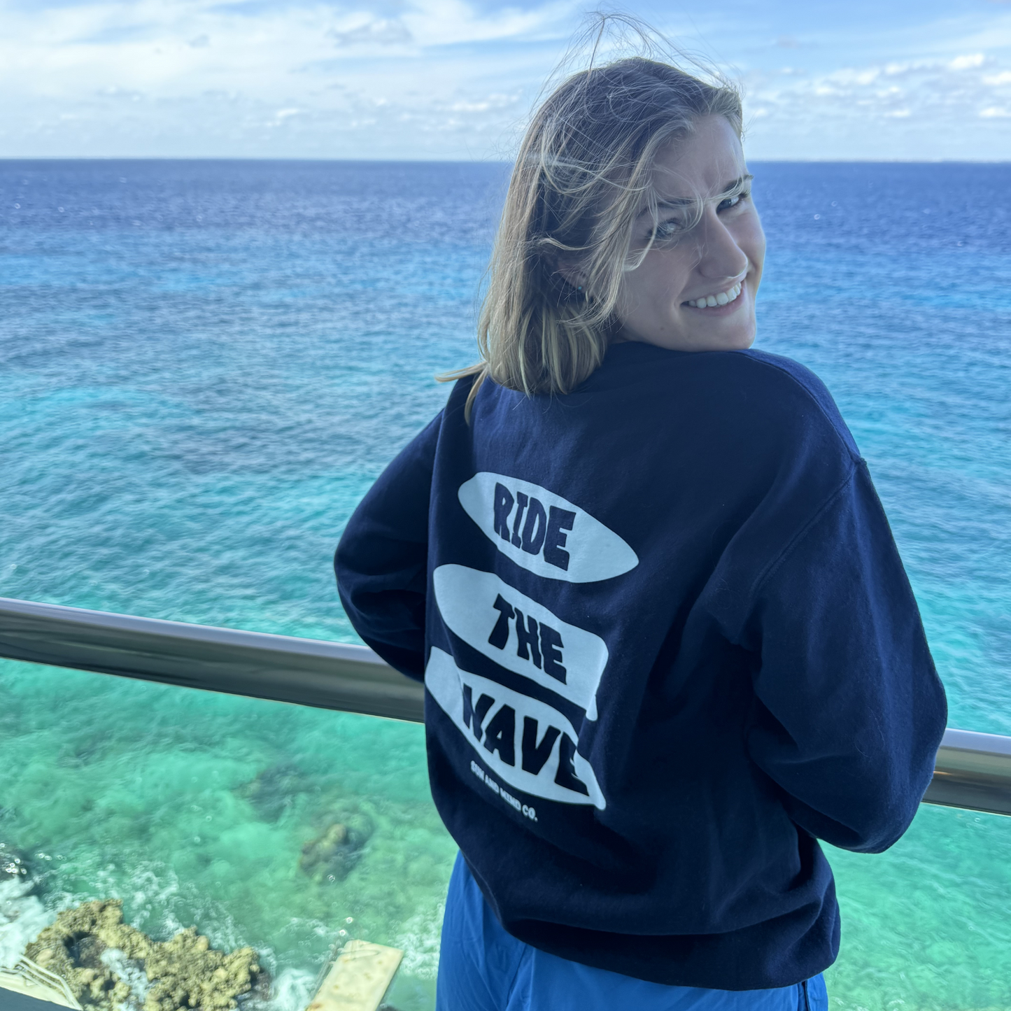 Ride The Wave Navy Blue Crewneck Sweatshirt