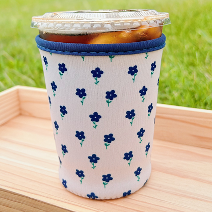 Blue Flower Iced Coffee Drink Sleeve