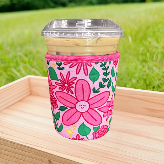 Pink Floral Garden Iced Drink Sleeve