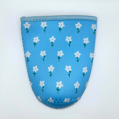 Blue and White Flower Field Iced Coffee Drink Sleeve