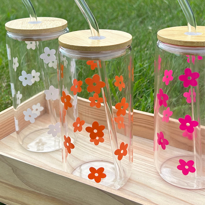 Retro Flower Glass Can Cup