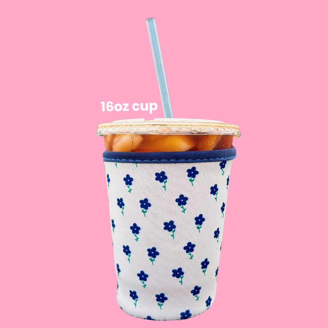 Blue Flower Iced Coffee Drink Sleeve