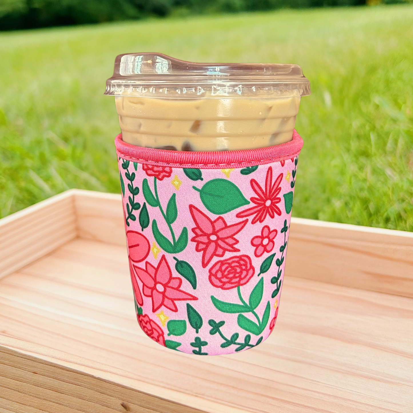 Pink Floral Garden Iced Drink Sleeve