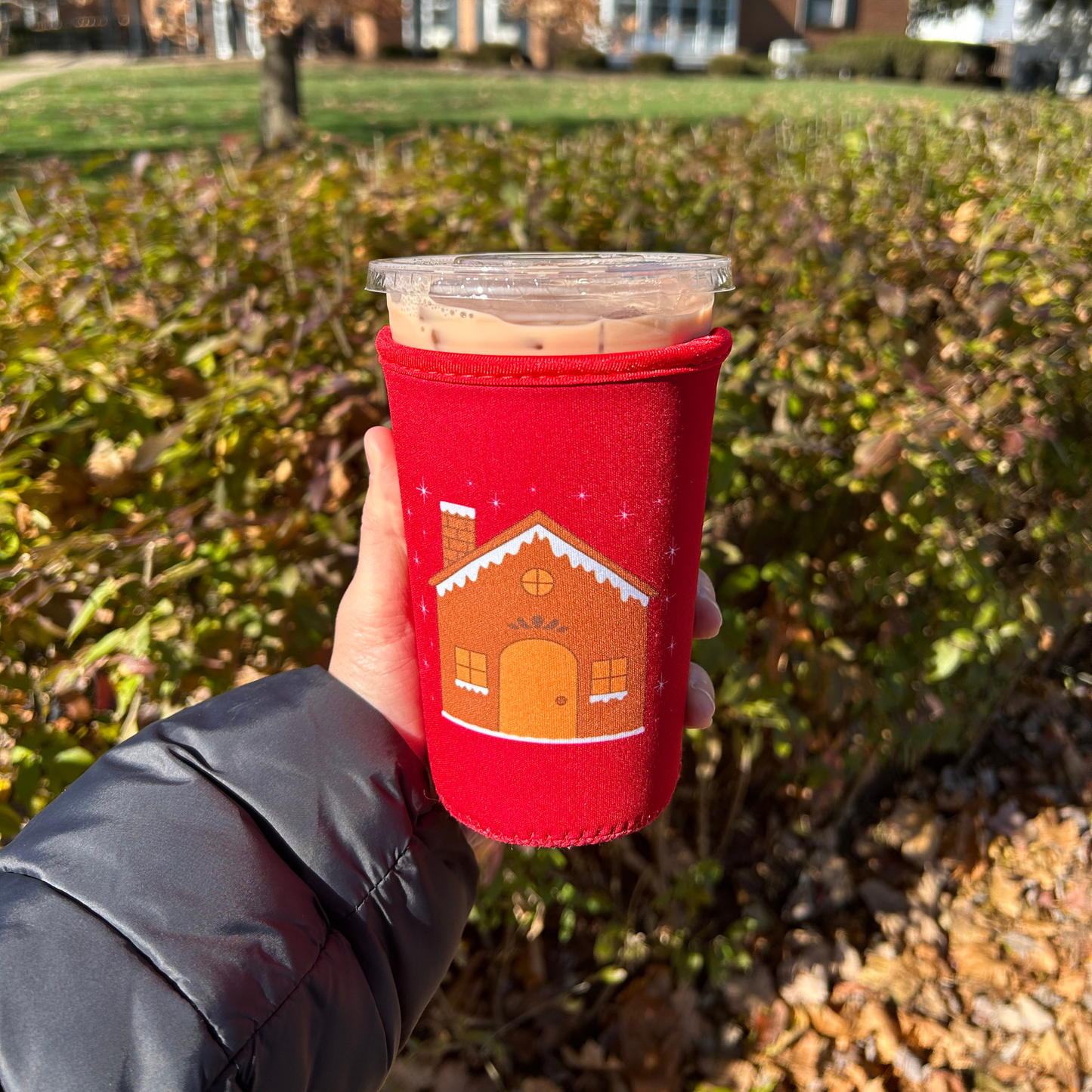 Holiday Gingerbread House Iced Coffee Drink Sleeve