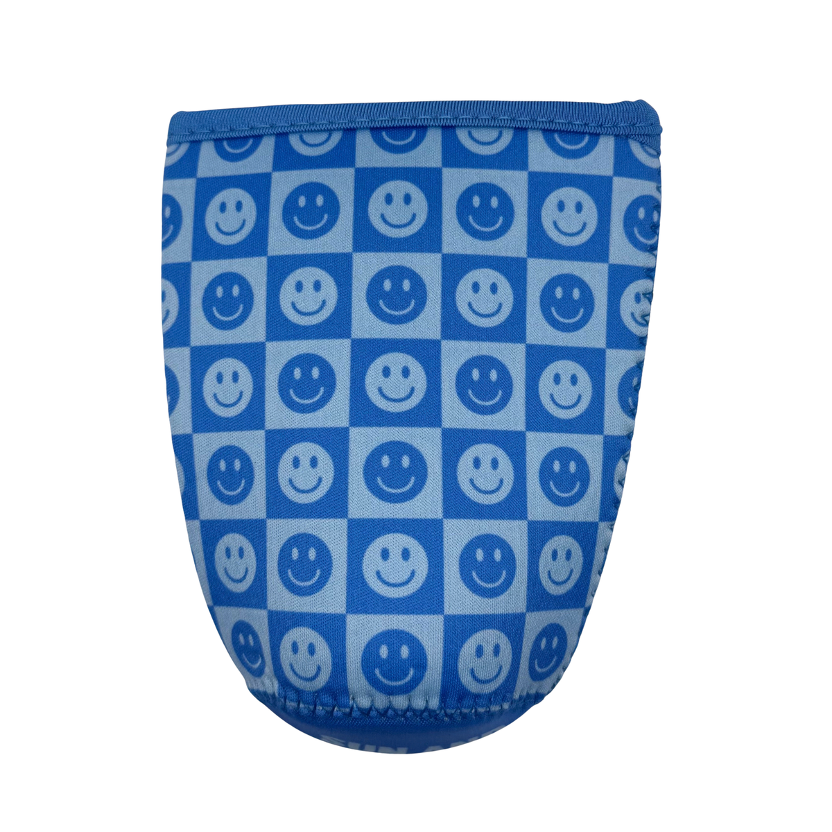 Blue Checkered Smiley Iced Coffee Drink Sleeve