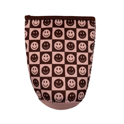 Brown Checkered Smiley Iced Coffee Drink Sleeve