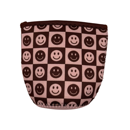 Brown Checkered Smiley Iced Coffee Drink Sleeve