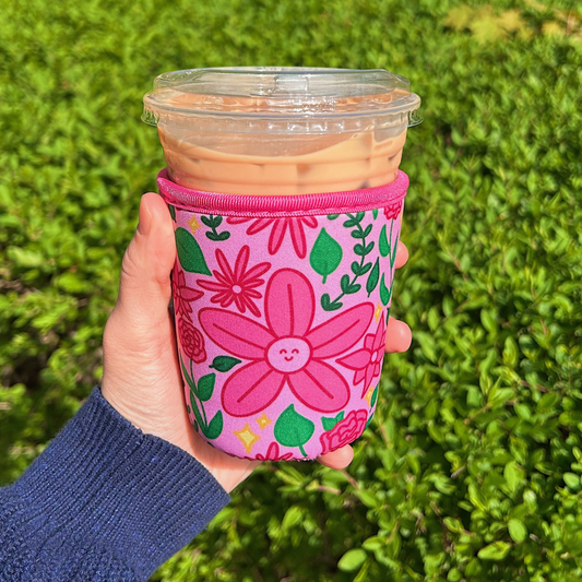 Pink Floral Garden Iced Drink Sleeve
